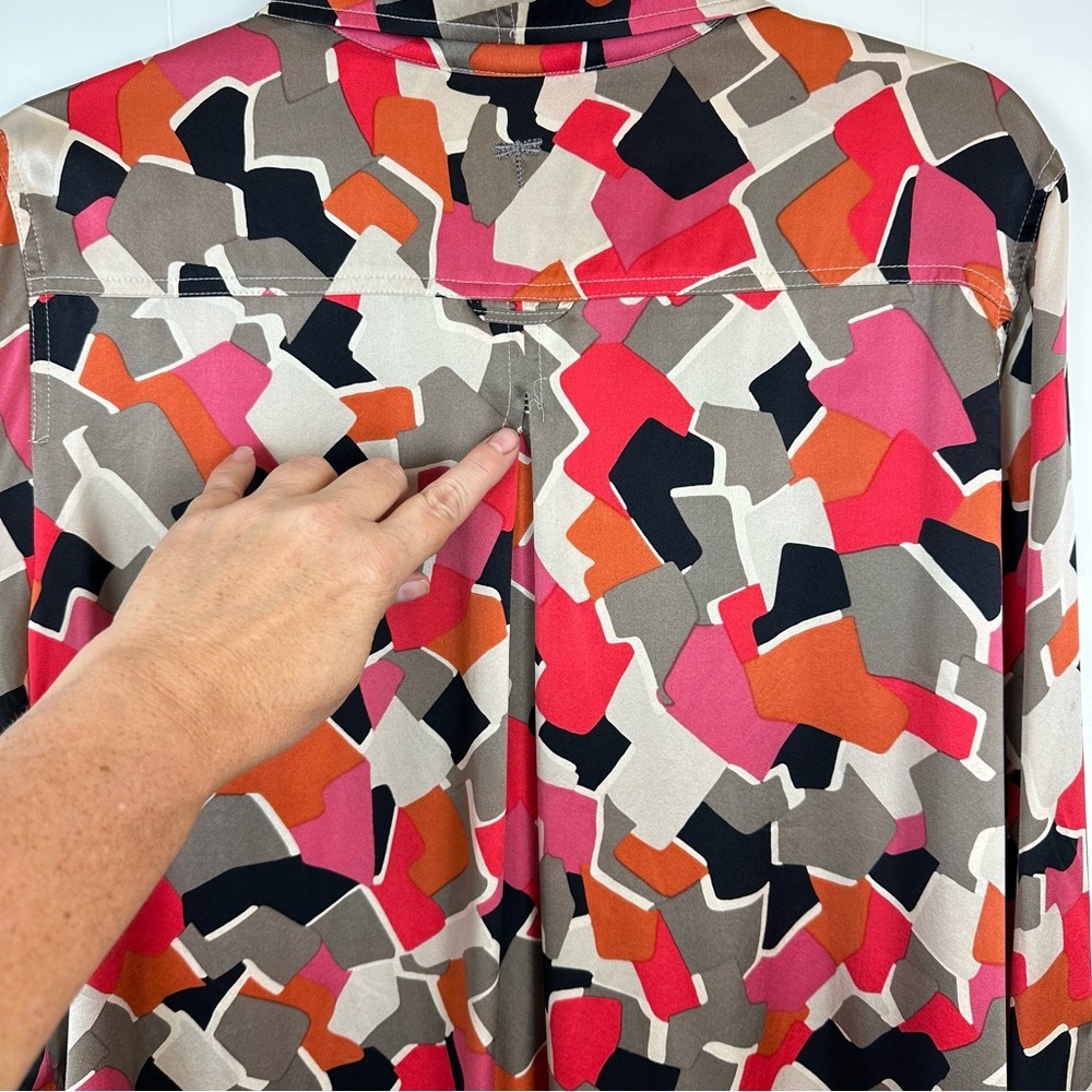 Tyler Boe 100% Silk Mod Print Colorful Snap Front Tunic Size L🔥🔥 - Picture 11 of 15